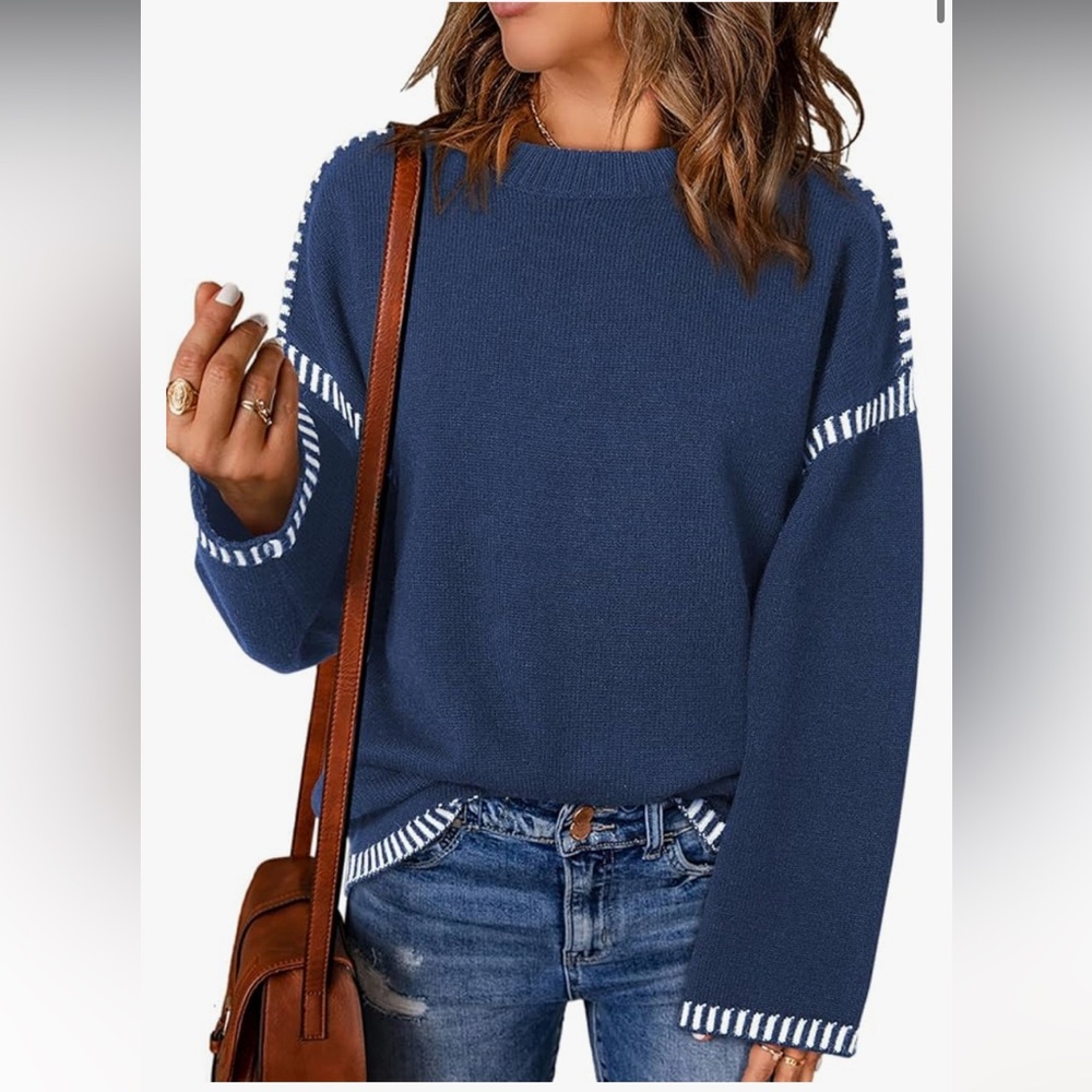 Chic Blue and White Women's Sweater